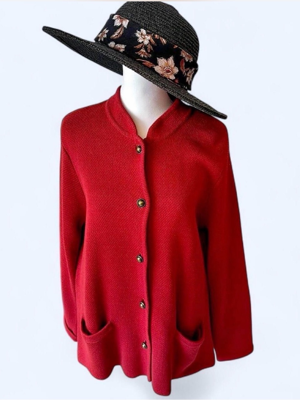 Women’s cardigan by Koret. Wine color, heavyweight cotton blend knit. Size Large